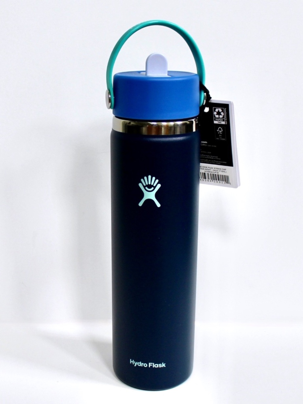 Hydro Flask Blue Wide Flex Straw Cap Stainless Steel Tumbler 24oz Water Bottle